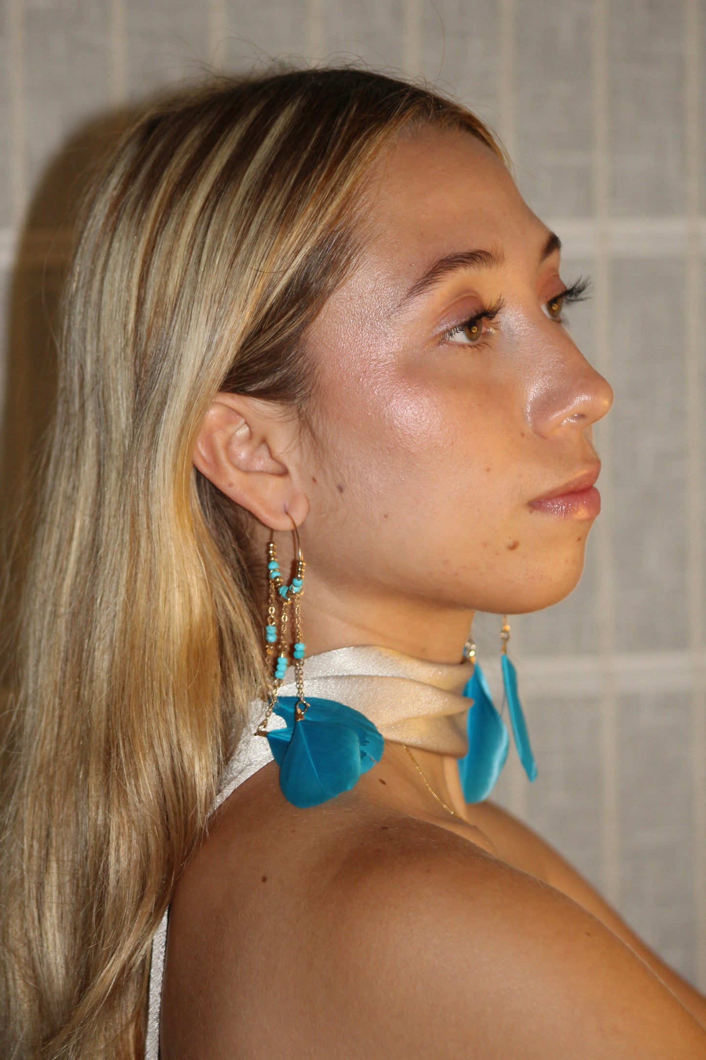 Aretes Pluma Azul LE-88