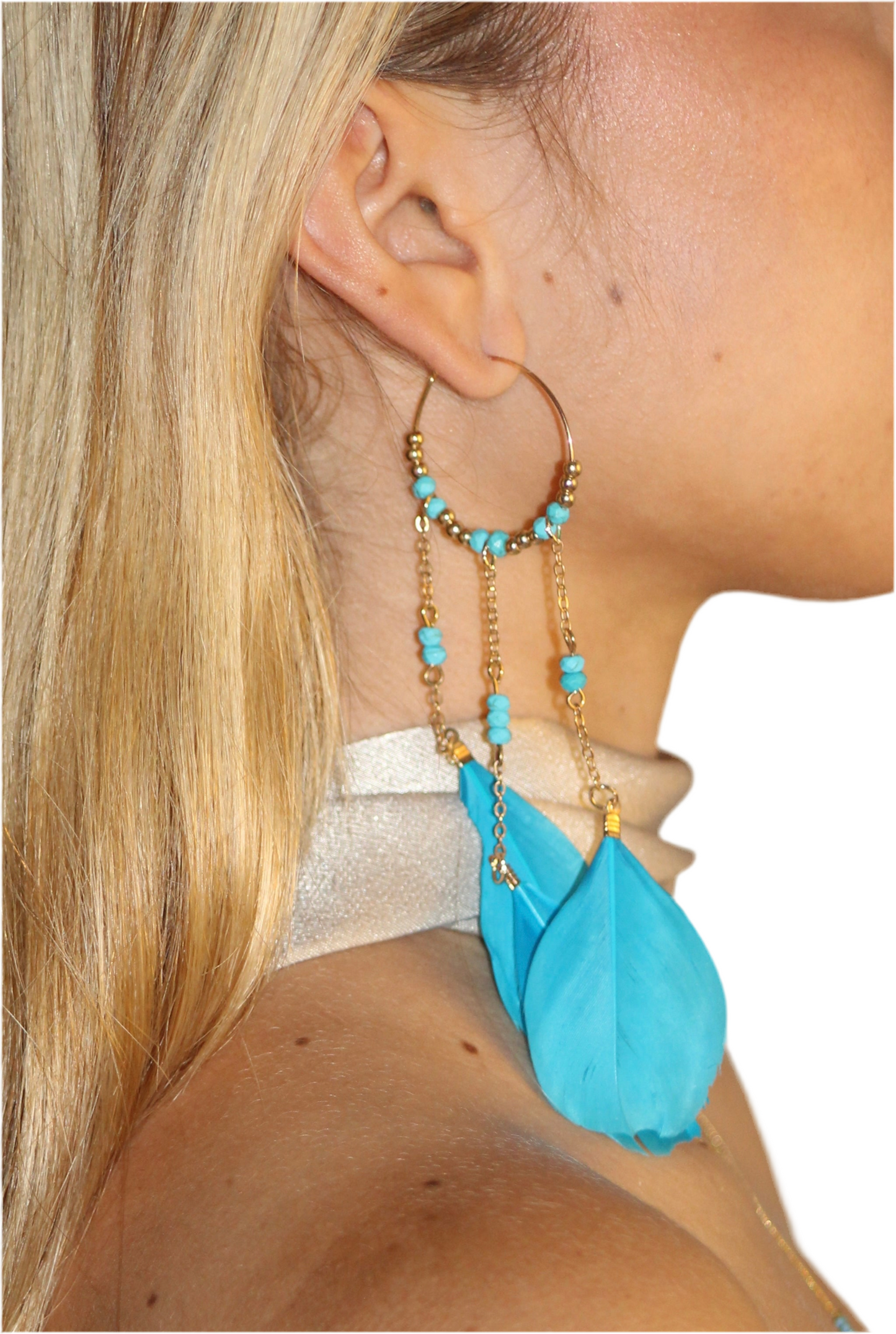 Aretes Pluma Azul LE-88