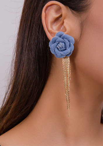 Aretes flor con cadena LE-69